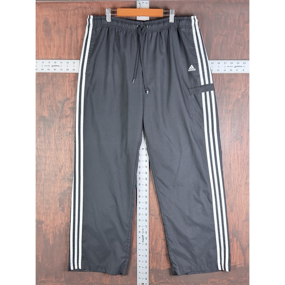 Adidas Woven Pants Three Stripes Straight Leg Black Men's XL Vintage Y2K‎ 2007
